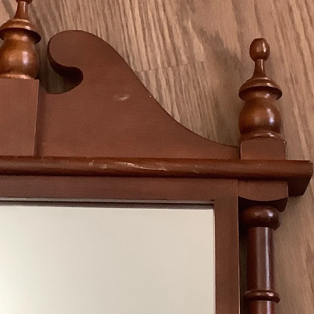 Mid 20th Century Wood Framed Mirror 25” X 15” Wall Hanging